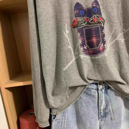 春秋新针织女装上衣大码休闲水印V领套头打底衫纯棉简约毛衣 - 图2