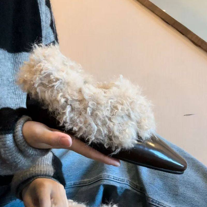 一脚蹬冬季毛毛鞋女2024新款内增高法式平底加绒黑色单鞋,淘宝优惠券,粉丝福利购,淘宝优惠卷