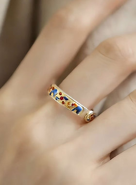 复古宫廷风珐琅彩景泰蓝吉象戒指女小众设计高级感异域民族风指环