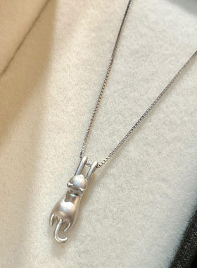 S925银猫咪锁骨链轻奢小众艺术感项链女款2026新款高级感脖子配饰