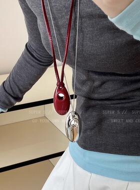 秋冬项链！银色金属大吊坠长挂件