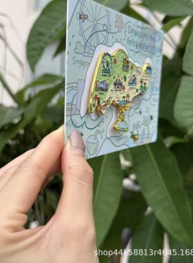 新加坡金属冰箱贴吊坠跨境磁吸城市景点地图文创纪念品现货批发