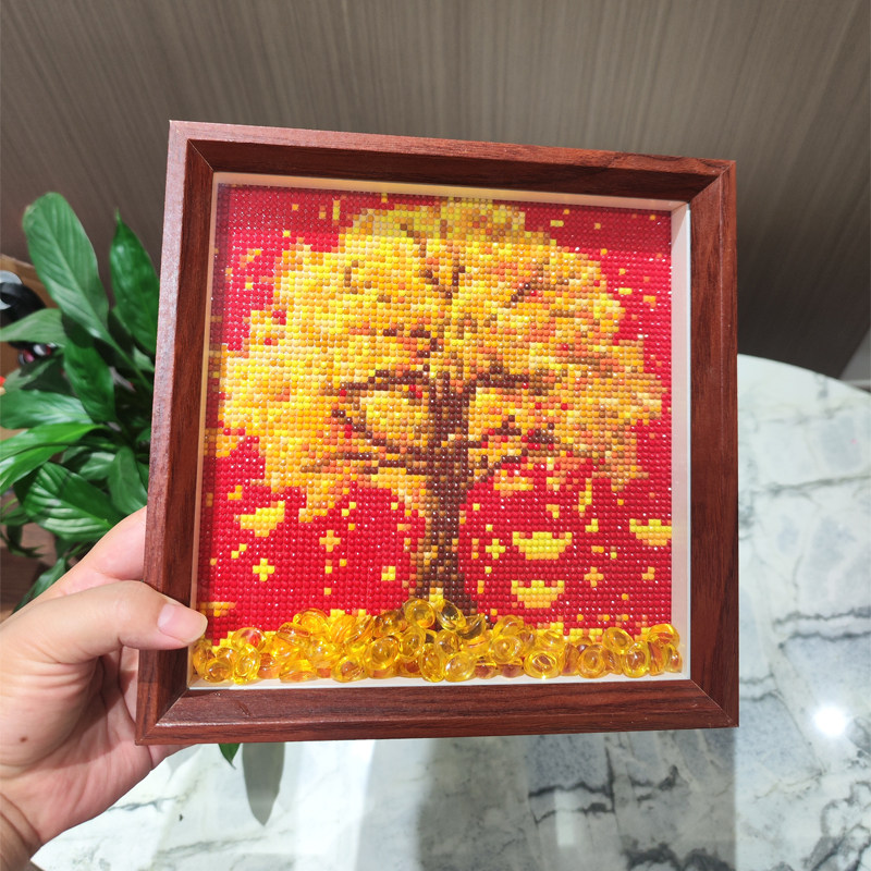 金色发财树喜庆钻石画摆台金钱树招财风景贴钻十字绣客厅2025新款,淘宝优惠券,粉丝福利购,淘宝优惠卷