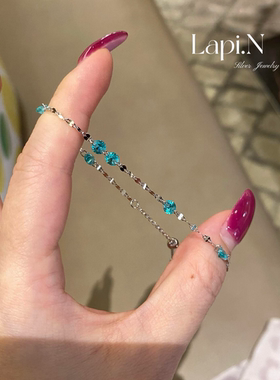 S925纯银帕拉伊巴蓝色鱼鳞闪钻项链轻奢小众设计高级气质百搭手链