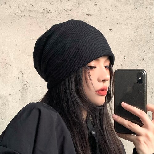 月子帽子女百搭套头帽包头帽日系针织堆堆帽男冷毛线帽秋冬头巾帽 - 图2