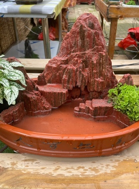 真花真草招财假山流水喷泉摆件造景植物小型鱼缸池装饰品礼品