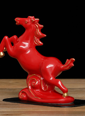 陶瓷十二生肖汽车摆件红色马摆件