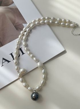 月光女神法式复古天然淡水珍珠锁骨链气质优雅高级感黑色珍珠项链