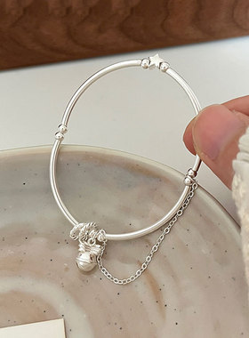 月光女神 925纯银冷淡风蝴蝶结铃铛手链弹力绳链条星星手链女甜美