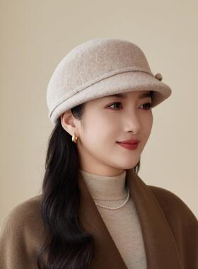 秋冬季羊毛呢妈妈马术帽女高级感蝴蝶结优雅复古小香风鸭舌帽子