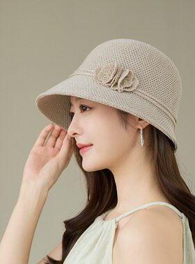 草编法式帽子女夏季海边度假新款大头围防晒遮太阳草帽妈妈渔夫帽