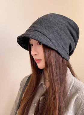 美式复古辣妹豹纹堆堆帽女秋冬潮流时尚宽松套头帽显脸小包头帽子