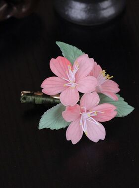粉樱花手工非遗热缩花簪发夹