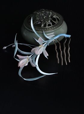 剑兰手工非遗蚕丝绒花发梳