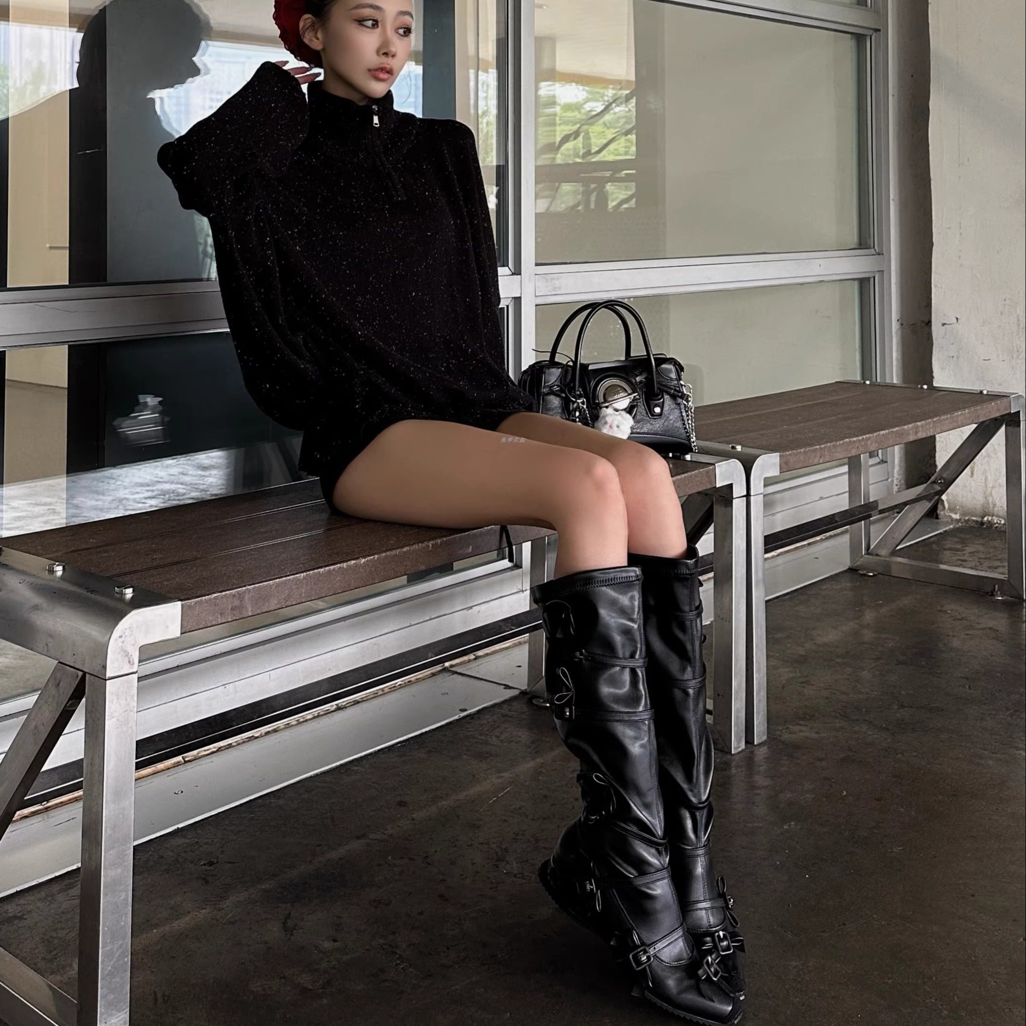 2026新款花朵蝴蝶结绑带长靴厚底增高显瘦高筒长筒靴街头机车风靴,淘宝优惠券,粉丝福利购,淘宝优惠卷