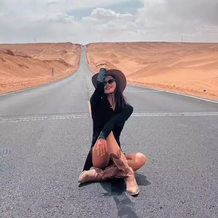 铆钉复古西部靴2026春夏新款粗跟百搭刺绣骑士靴尖头牛仔靴中筒靴,淘宝优惠券,粉丝福利购,淘宝优惠卷