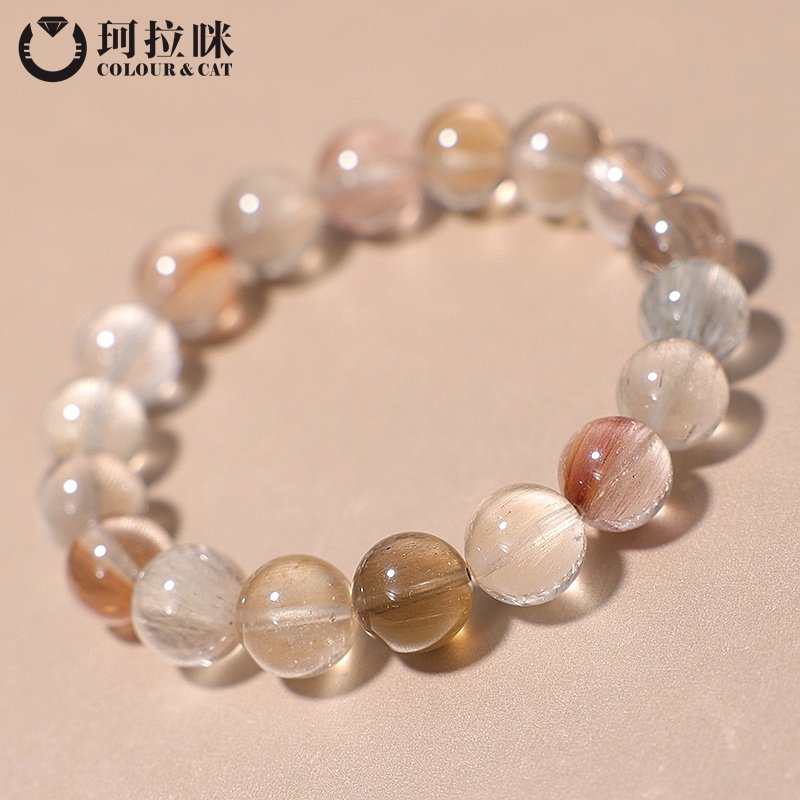 珂拉咪/K160 天然巴西彩兔毛晶手链男女款 兔毛水晶手串 一物一图 - 图2