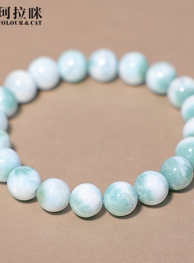 珂拉咪/K86 天然海纹石手链男女款 拉利玛手串蓝绿色 一物一图