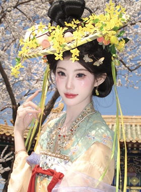 中秋原创桂花兔斗笠水蜜桃仙中秋cos百搭兔子帽汉服舞蹈古风帷帽