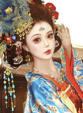 古装汉服唐风贵妃造型凤冠发簪流苏步摇宫廷发钗牡丹花头饰配饰