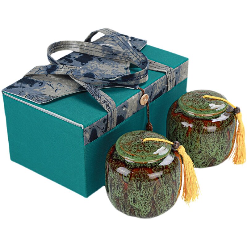 Ceramic large, medium and small portable tassel tea can packaging