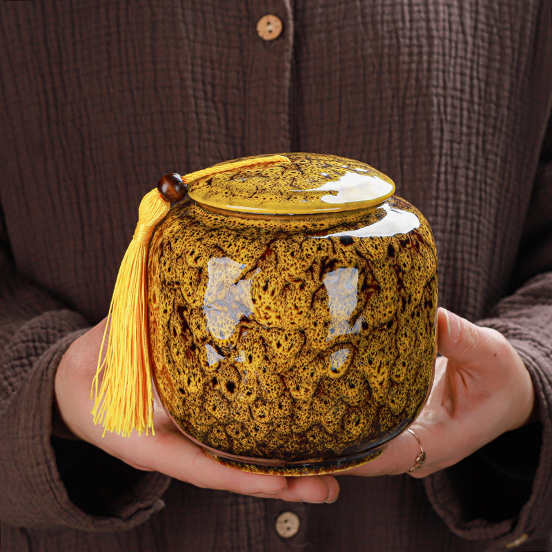 Ceramic large, medium and small portable tassel tea can packaging