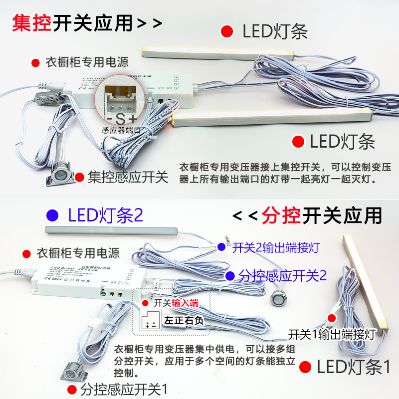 衣柜橱柜灯电源12V超薄感应杜邦端口展柜酒柜层板线形灯变压器24V - 图2