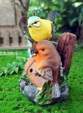 雀之灵。外贸田园乡村森林系复古做旧仿真小鸟摆件花园婚礼装饰