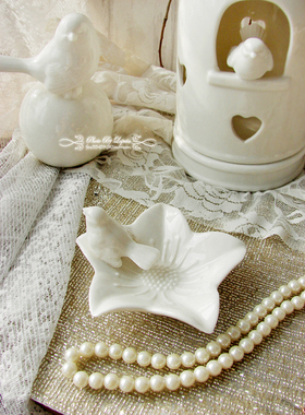 林间外单地中海风白瓷浮雕小鸟