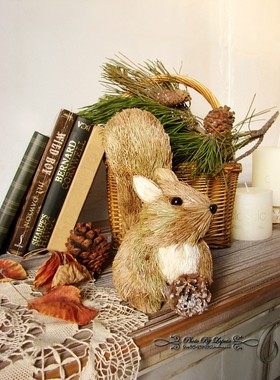 外单田园乡村草编工艺摆件森林系