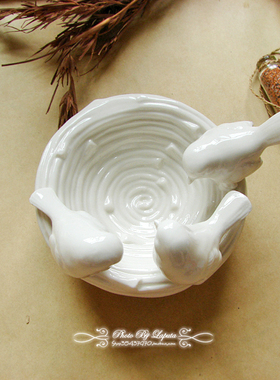 白瓷外单田园美式乡村浮雕鸟巢