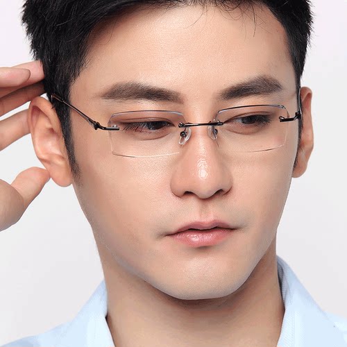 近视眼镜男无框切边镶钻成品眼镜框架防辐射镜片配眼镜度数2271 - 图0