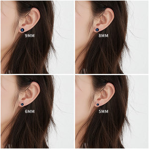 小绿叶925纯银耳钉2024年新款潮蓝黑珍珠冷淡风耳夹无耳洞女耳环