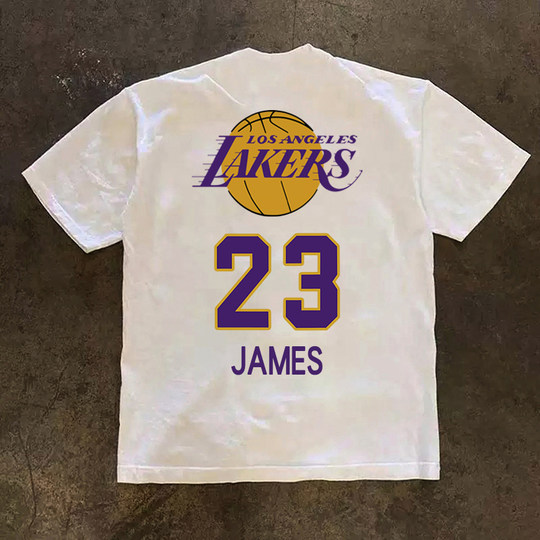 美式湖人队篮球詹姆斯23号短袖T恤运动训练服重磅纯棉长袖打底衫