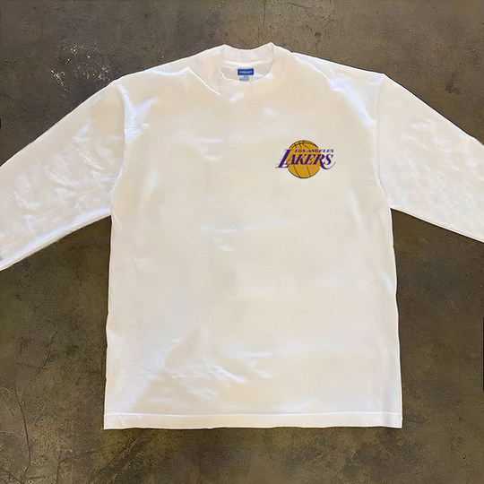 美式湖人队篮球詹姆斯23号短袖T恤运动训练服重磅纯棉长袖打底衫