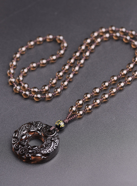 天然情侣冰种黑曜石平安扣项链