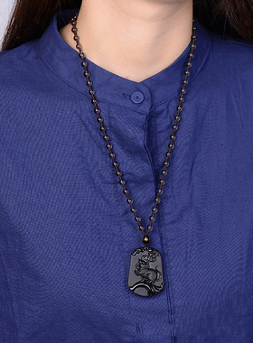 情侣冰种黑曜石12生肖项链