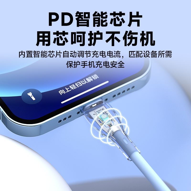 罗马仕适用iPhone13数据线适用苹果14PD充电线器11手机X快充加长7plus正品promax车载2米平板typec转lighting