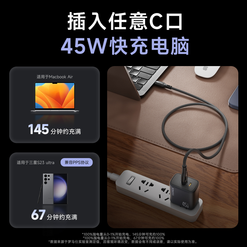 罗马仕双C口45W氮化镓充电器适用iPhone15苹果快充14plus13手机Promax插头数据线usbc充电线套装充电头一套-图1