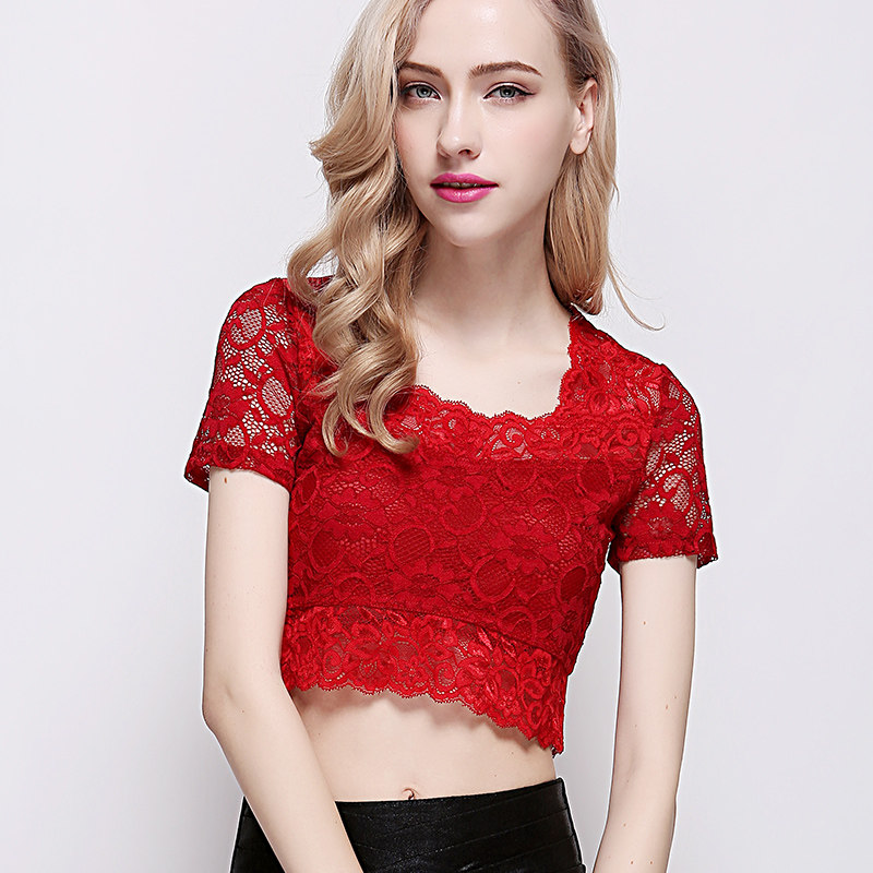 香榭儿2019夏季女款蕾丝短款打底衫 香榭儿蕾丝衫/雪纺衫