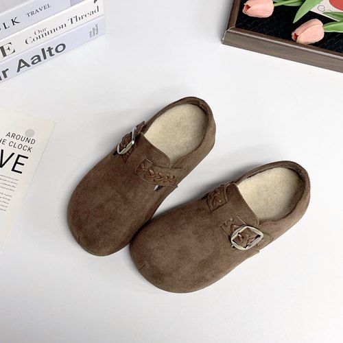 2025秋冬新款麦穗加绒勃肯鞋女一脚蹬懒人鞋舒适百搭休闲鞋 - 图0