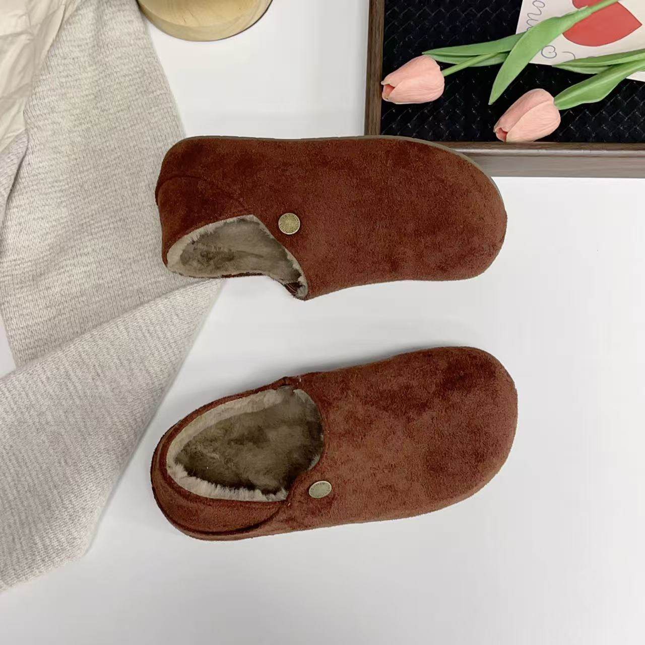 毛绒勃肯鞋女加绒两穿半拖鞋内增高厚底一脚蹬懒人鞋,淘宝优惠券,粉丝福利购,淘宝优惠卷