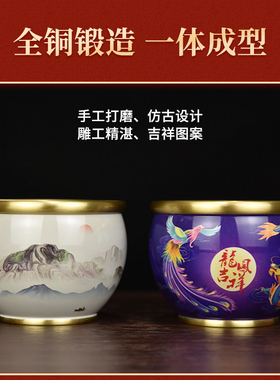 纯铜全铜彩绘铜缸摆件客厅办公室