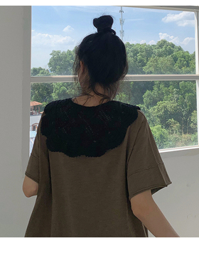 文艺三角巾围巾女甜美钩花蕾丝