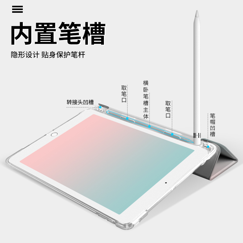 适用ipad保护套带笔槽2019ipad10.2苹果2020新款ipad8th第八代平板Air4气囊pro11/10.5透明磨砂2018mini5皮套 - 图1