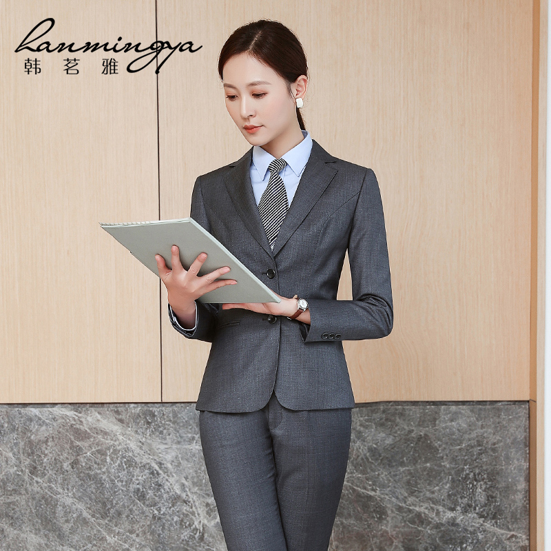 韩茗雅高端女套装气质夏灰色西装 韩茗雅服饰职业女裤套装