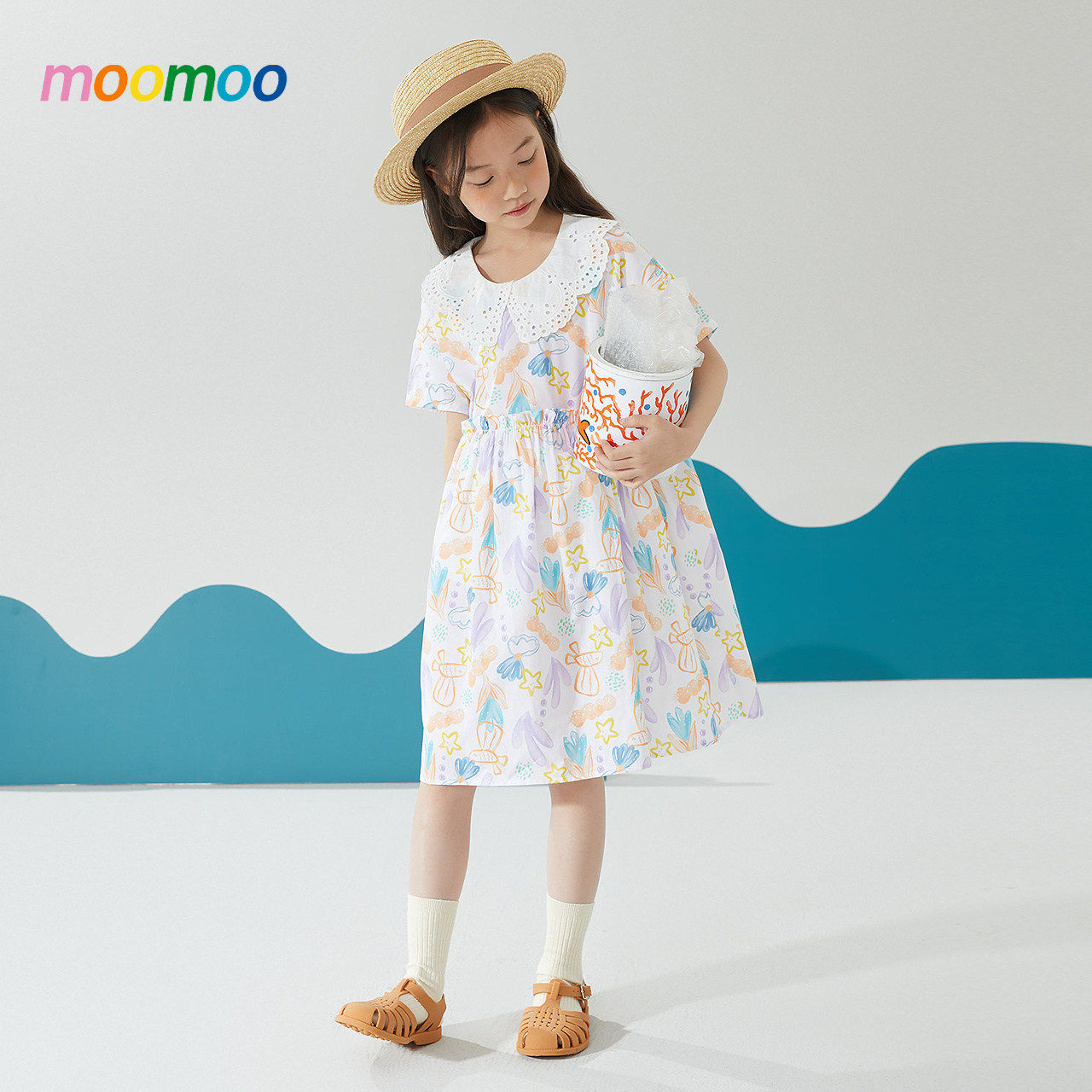 美特斯邦威童装连衣裙春季女童开襟牛仔半身可爱时尚潮流休闲裙子