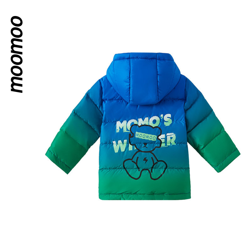 moomoo童装男童渐变羽绒服冬季新款潮流图案字母印花时尚百搭保暖