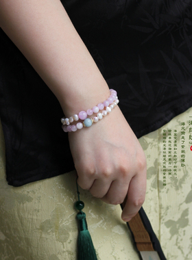 天然紫锂辉海蓝宝手串