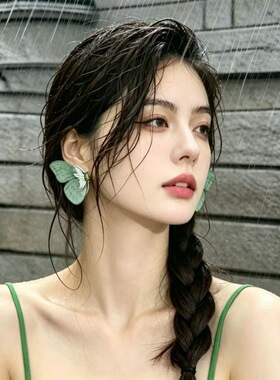 森系梦幻精灵薄纱蝴蝶耳钉女仙气小众清透半透可爱小动物耳环耳饰